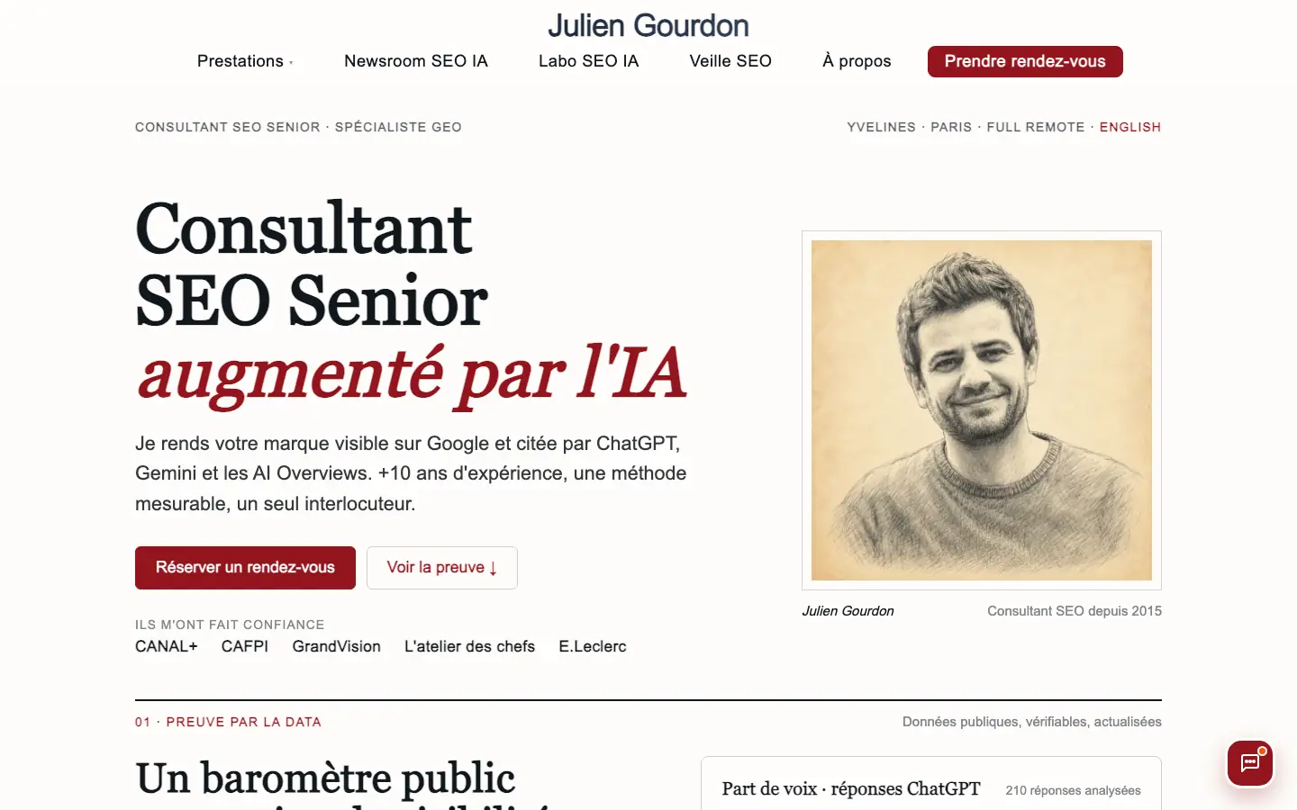 Home page of the website of Julien Gourdon, independent SEO and GEO consultant