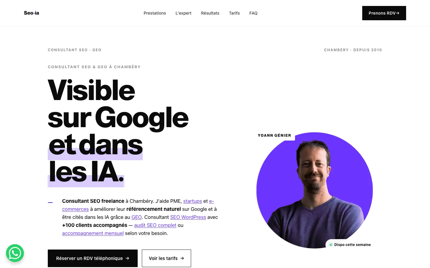 Home page of the website of Yoann Génier, SEO and GEO consultant in Chambéry
