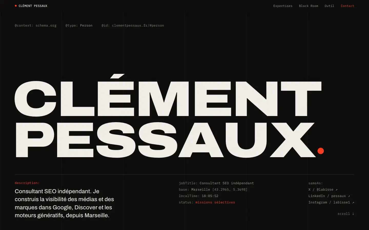 Home page of the website of Clément Pessaux, SEO, GEO and Google Discover consultant in Marseille