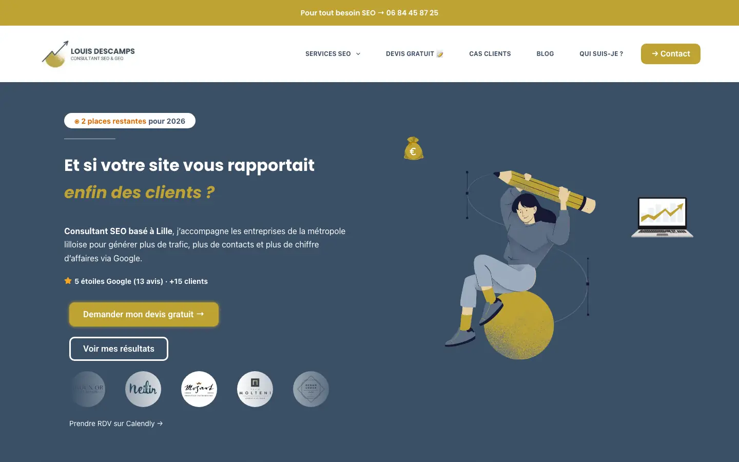 Home page of the website of Louis Descamps, freelance SEO and GEO consultant in Lille