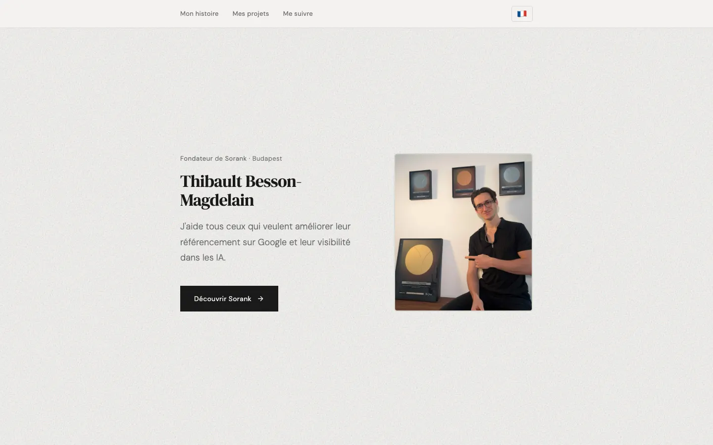 Beranda situs web Thibault Besson-Magdelain, pendiri Sorank