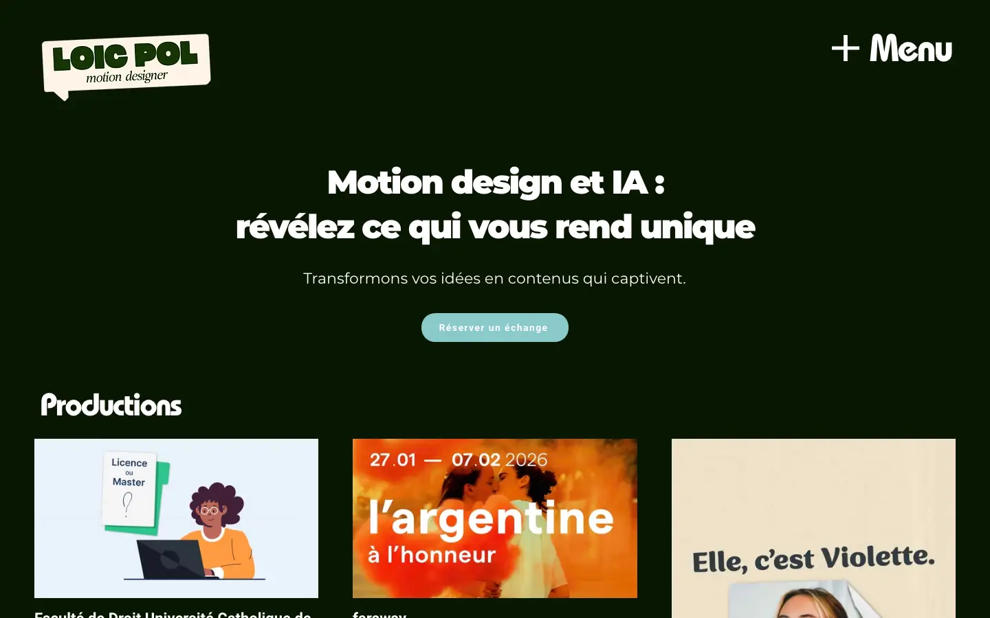 Homepage of the website of Loïc Pol, motion designer in Lille