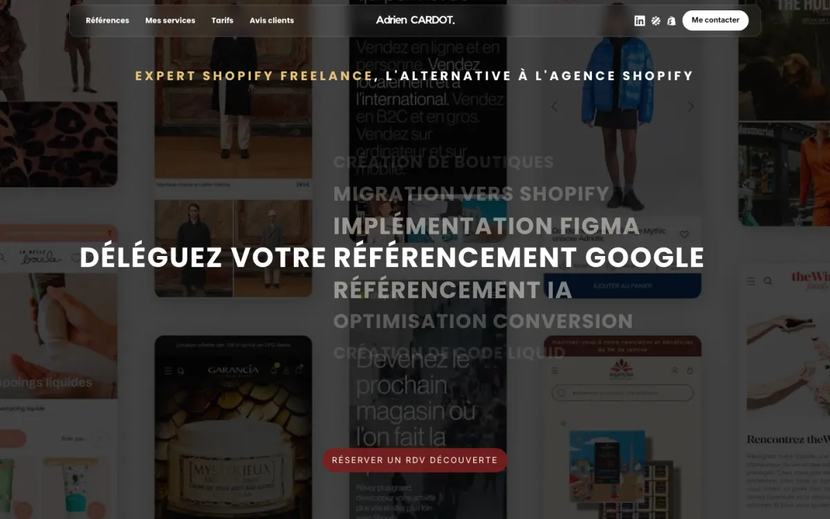 Homepage of the website of Adrien Cardot, freelance Shopify expert