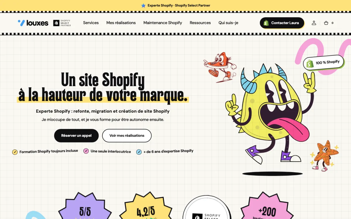 Homepage of the website of Louxes, independent Shopify consultant in Rouen
