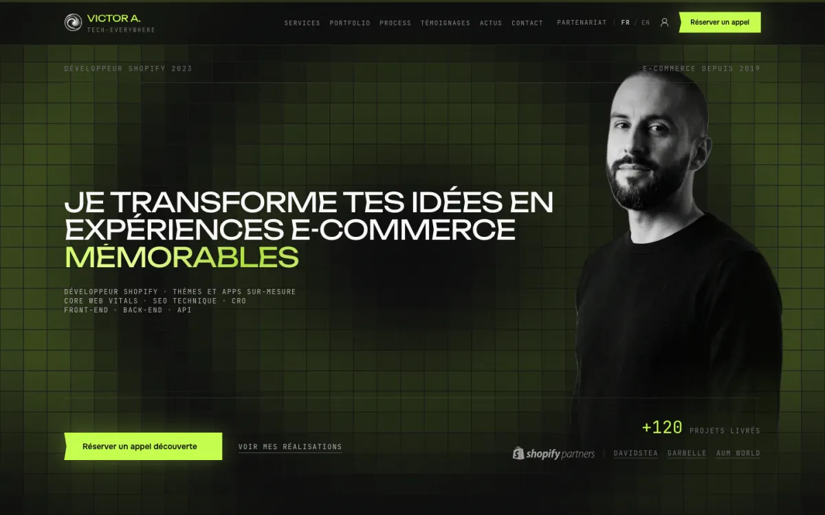 Homepage of the website of Victor Auffray, independent Shopify developer at Tech-Everywhere