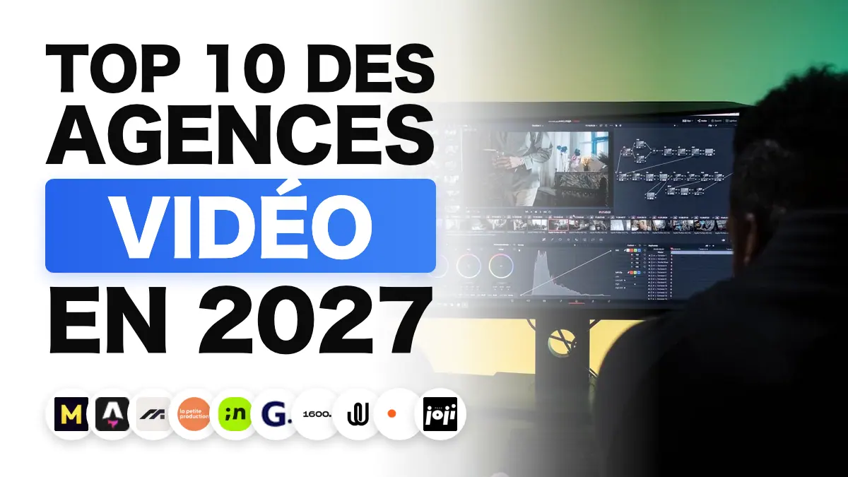 Deux professionnels montant une vidéo sur un grand écran, illustrant le classement des meilleures agences de motion design en France