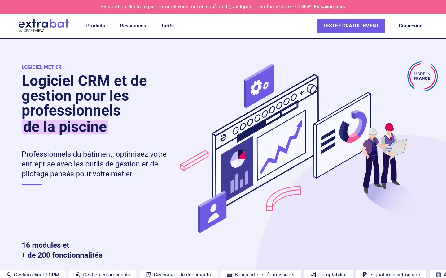 Startseite der Software Extrabat
