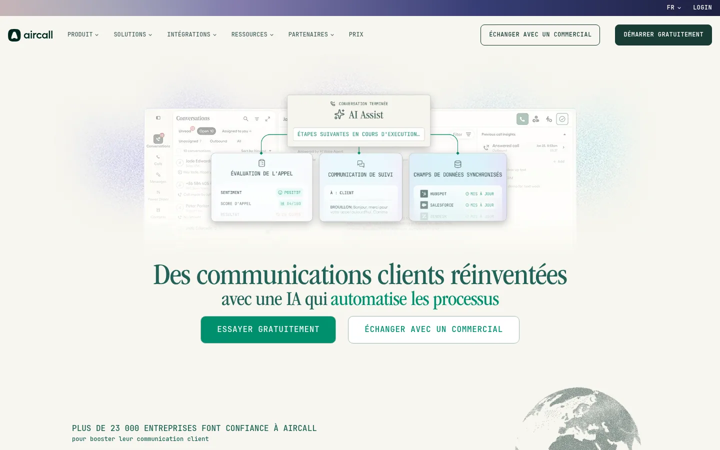 Homepage of the Aircall software
