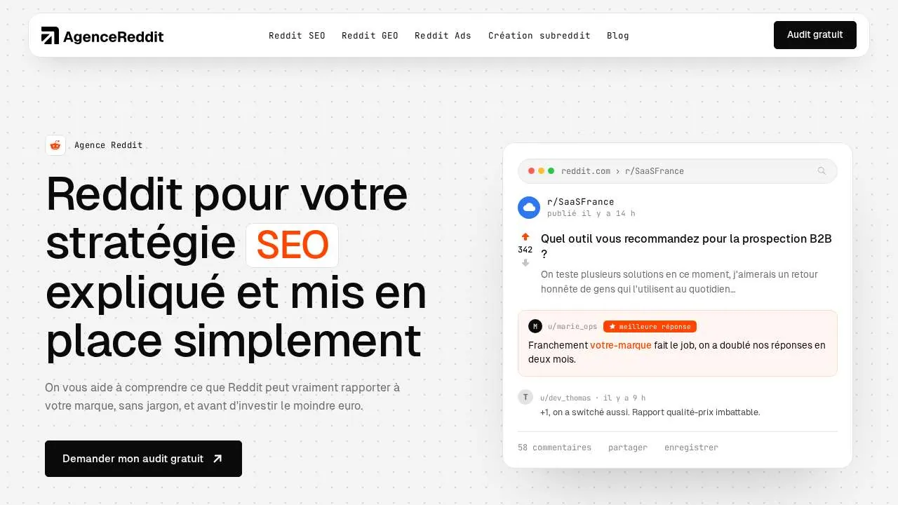 Homepage of the French Reddit agency Agence-Reddit.fr