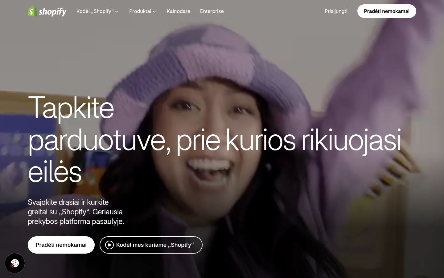 Startseite der Software Shopify