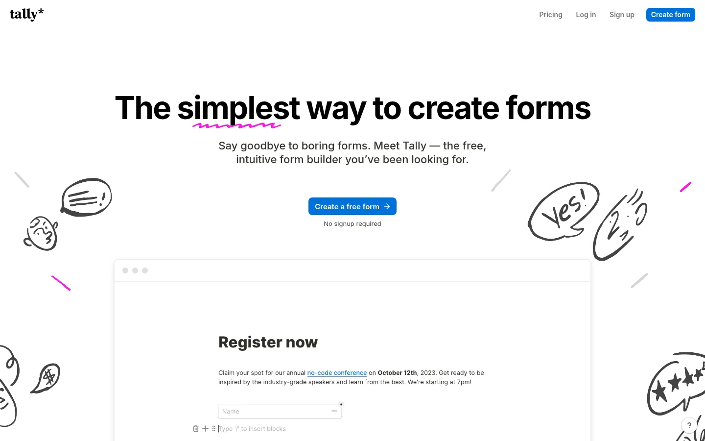Homepage of the Tally software