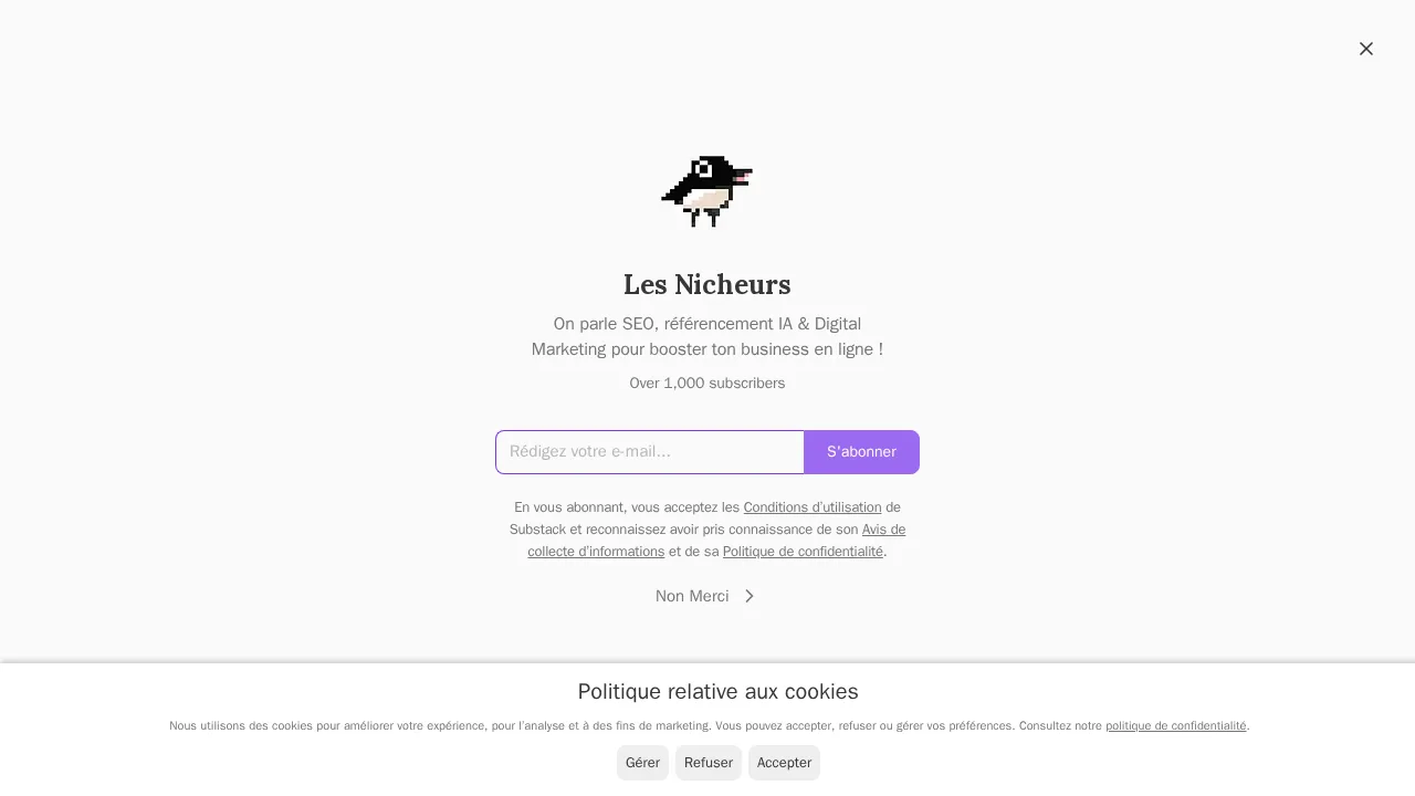SEO와 AI 검색을 다루는 뉴스레터 Les Nicheurs의 구독 페이지