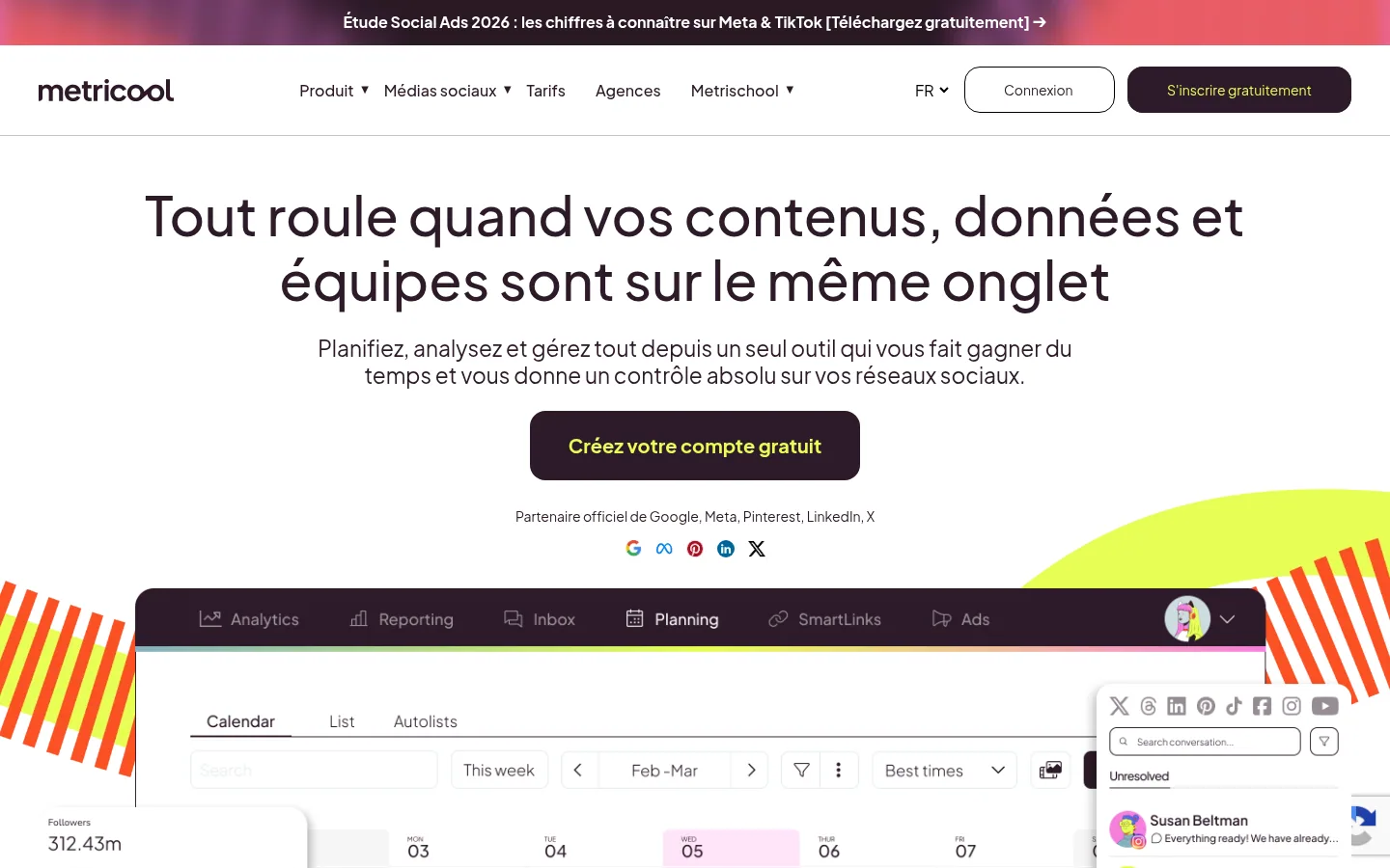 Homepage of the Metricool software