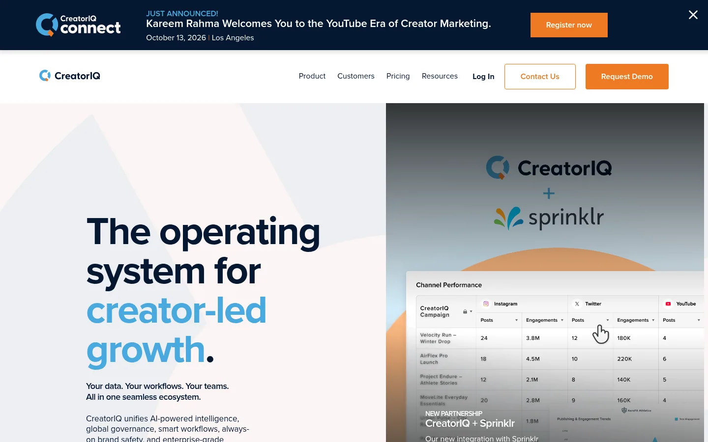 Homepage of the CreatorIQ software