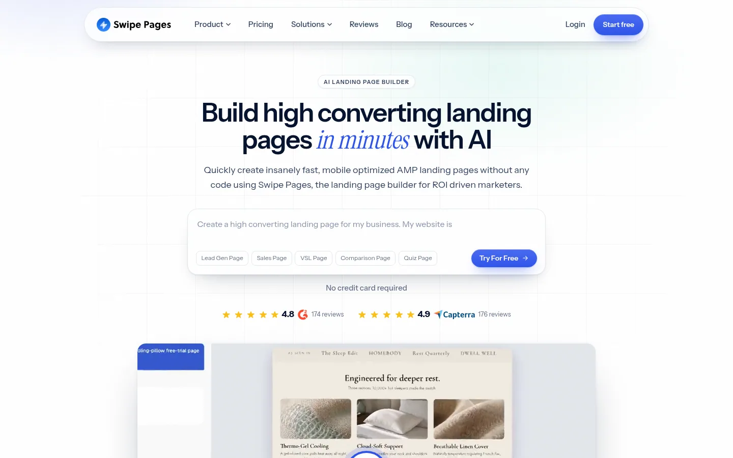 Swipe Pages software homepage