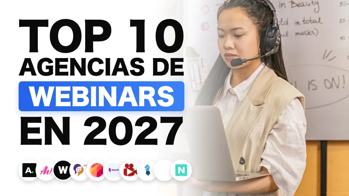Ponente presentando un webinar en directo ante una audiencia remota, como ilustración de la clasificación de las mejores agencias de webinars de Francia