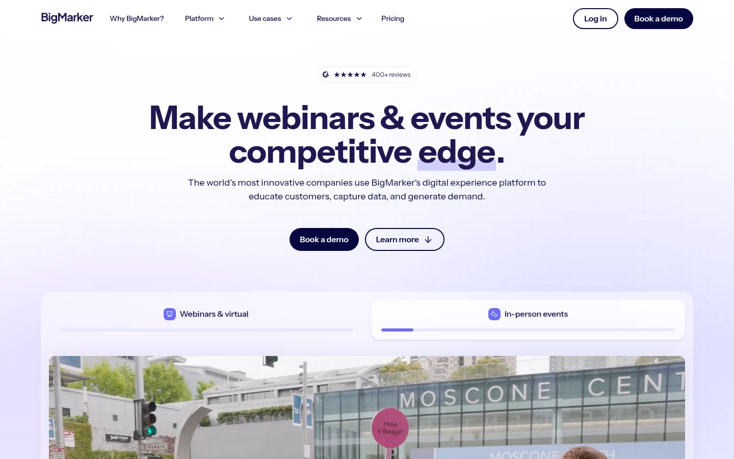 Startseite der Software BigMarker