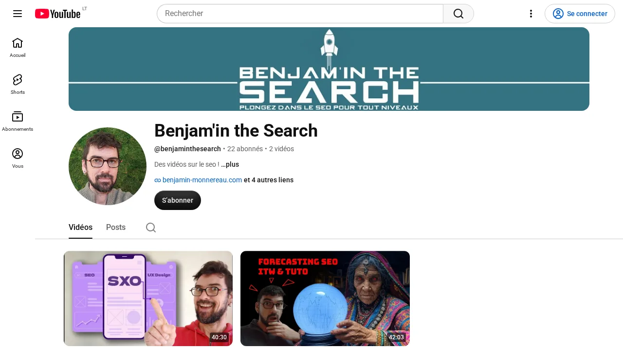 SEO コンサルタント Benjamin Monnereau の YouTube チャンネル Benjam'in the Search
