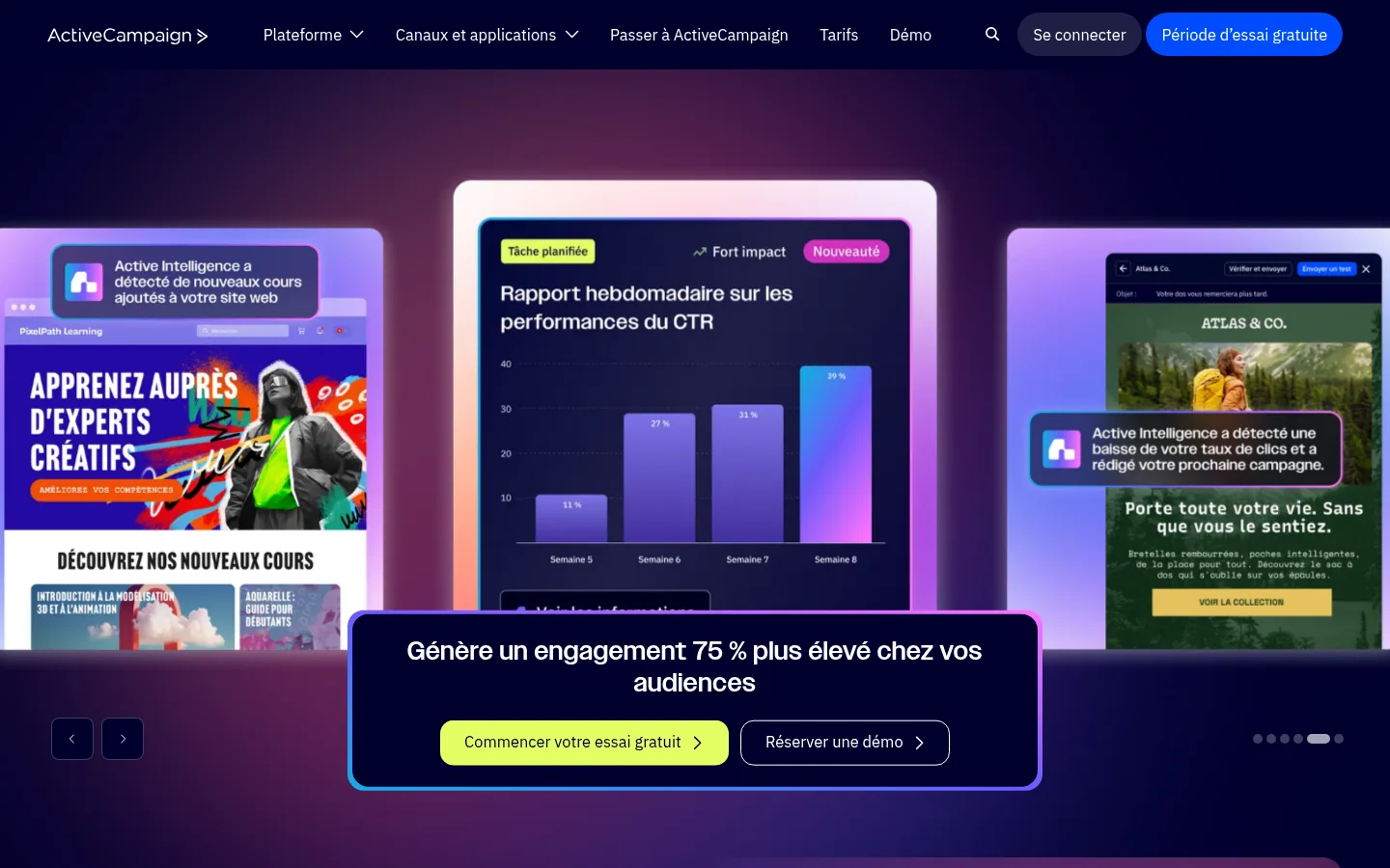 Homepage of the ActiveCampaign software