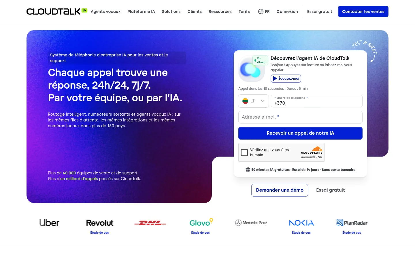 Homepage of the CloudTalk software