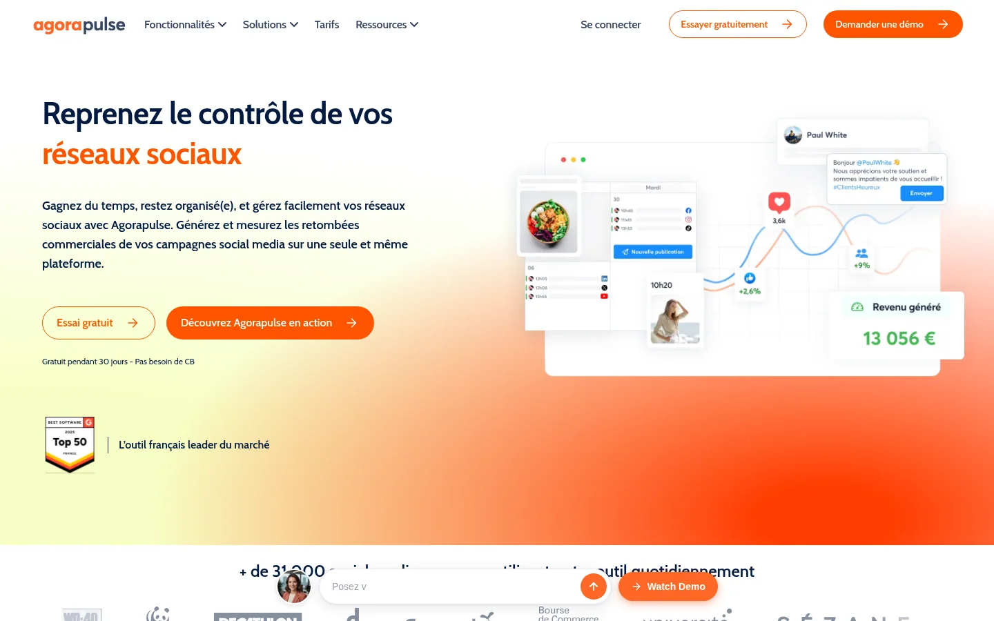 Homepage of the Agorapulse software