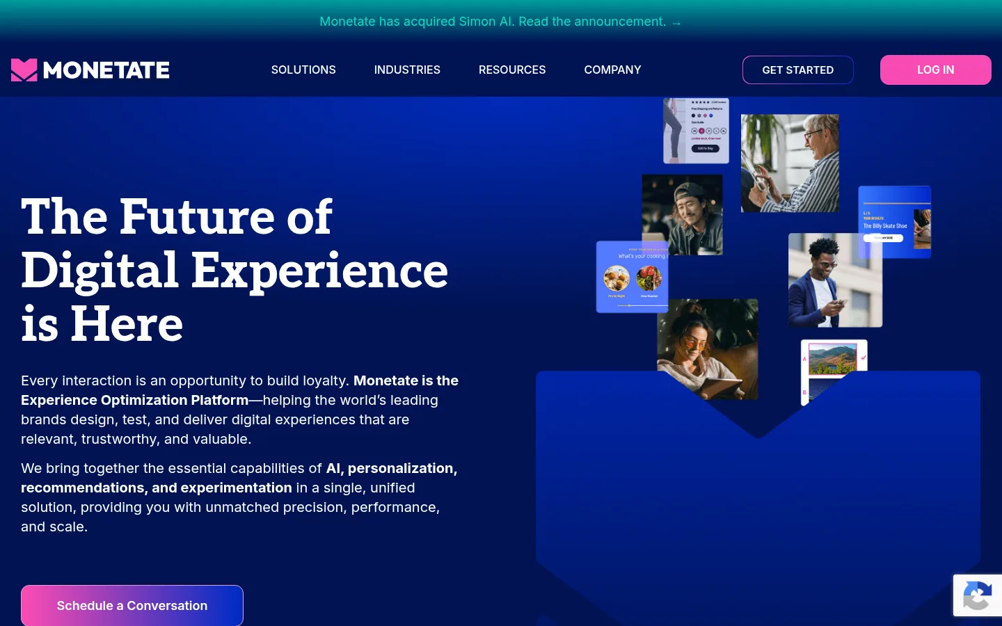 Startseite der Software Monetate
