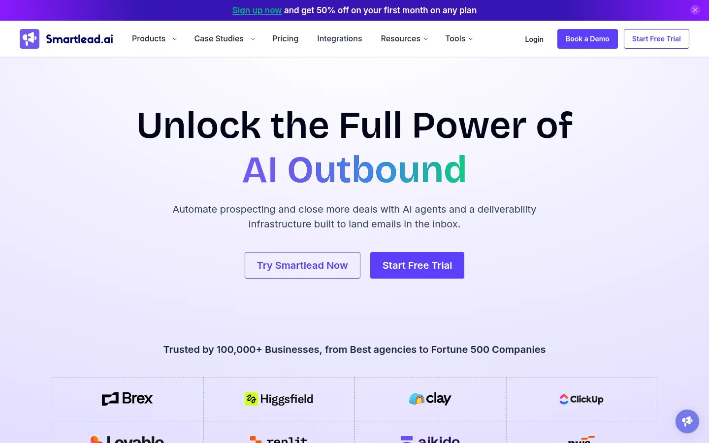 Homepage of the Smartlead software
