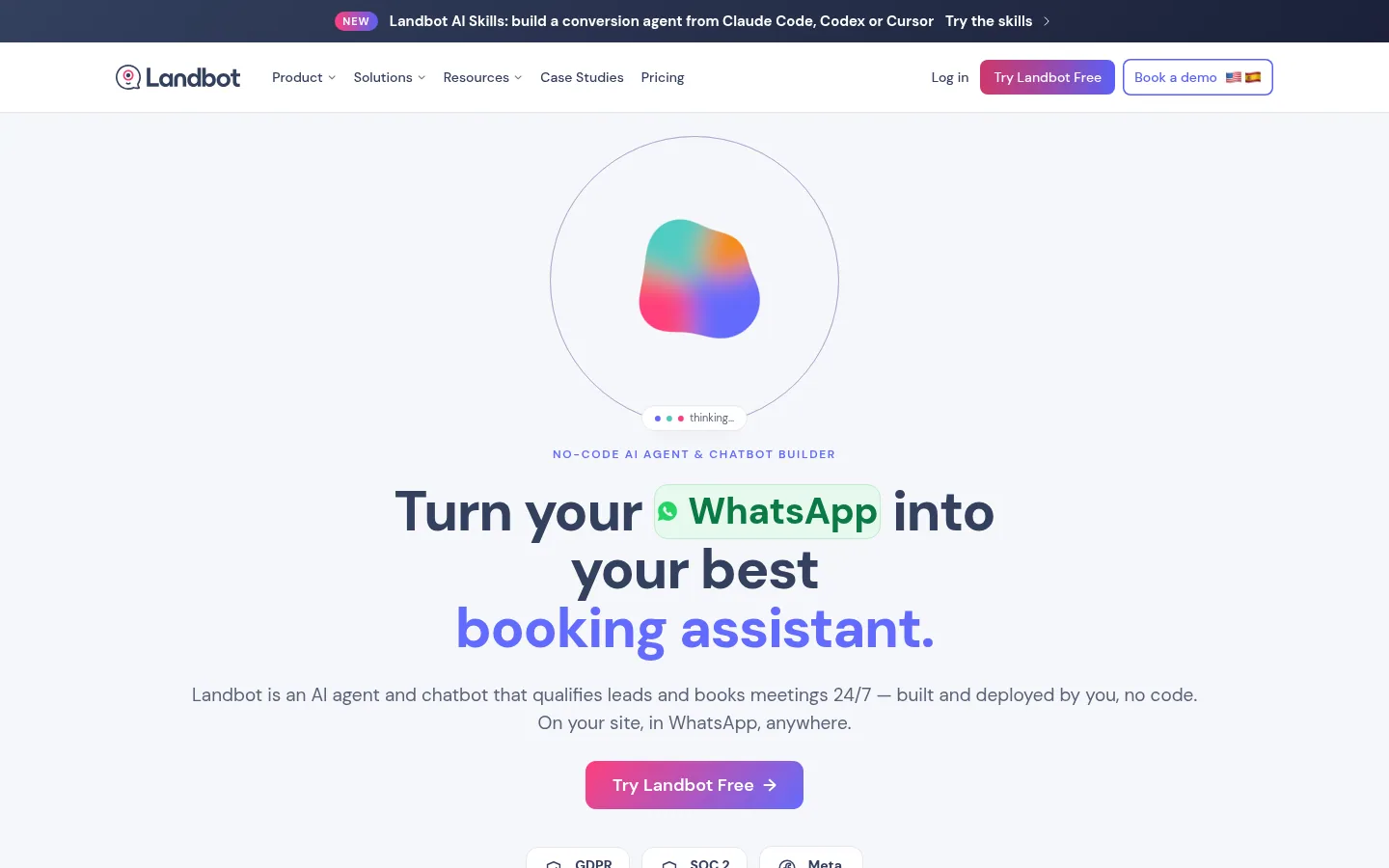 Startseite der Software Landbot