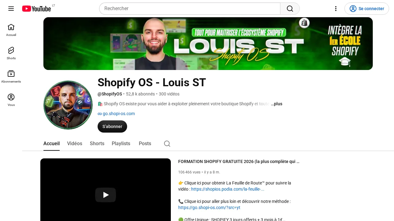 구독자 52.8k명, 영상 300개가 있는 Louis ST의 YouTube 채널 Shopify OS