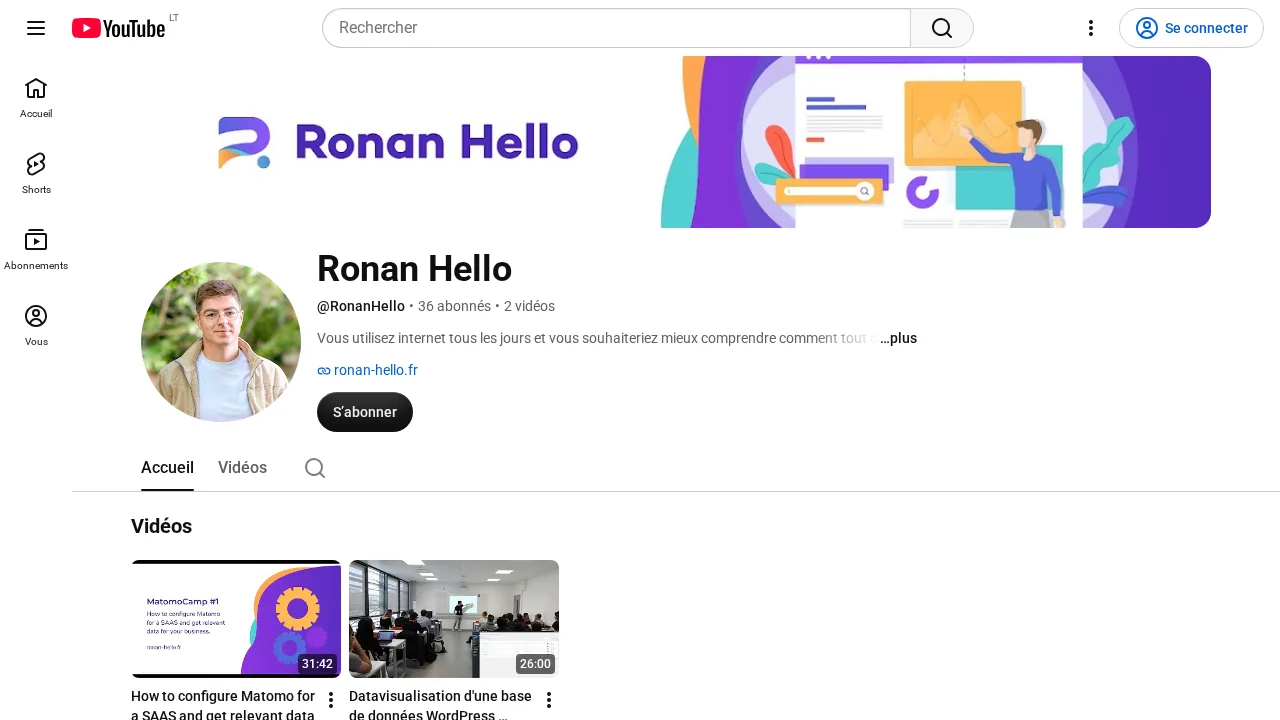 MatomoCampで発表されたSaaS向けMatomo設定の動画が表示されたRonan HelloのYouTubeチャンネル