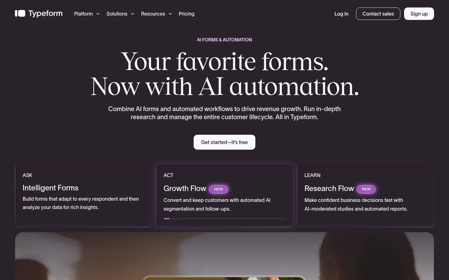 Homepage of the Typeform software