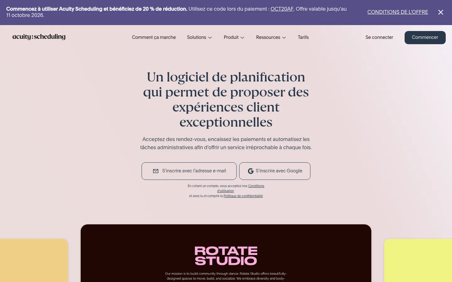 Home page del software Acuity Scheduling