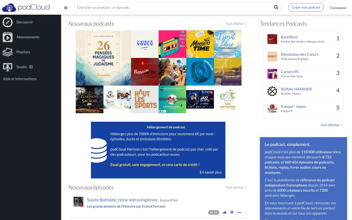 Homepage of the podCloud software