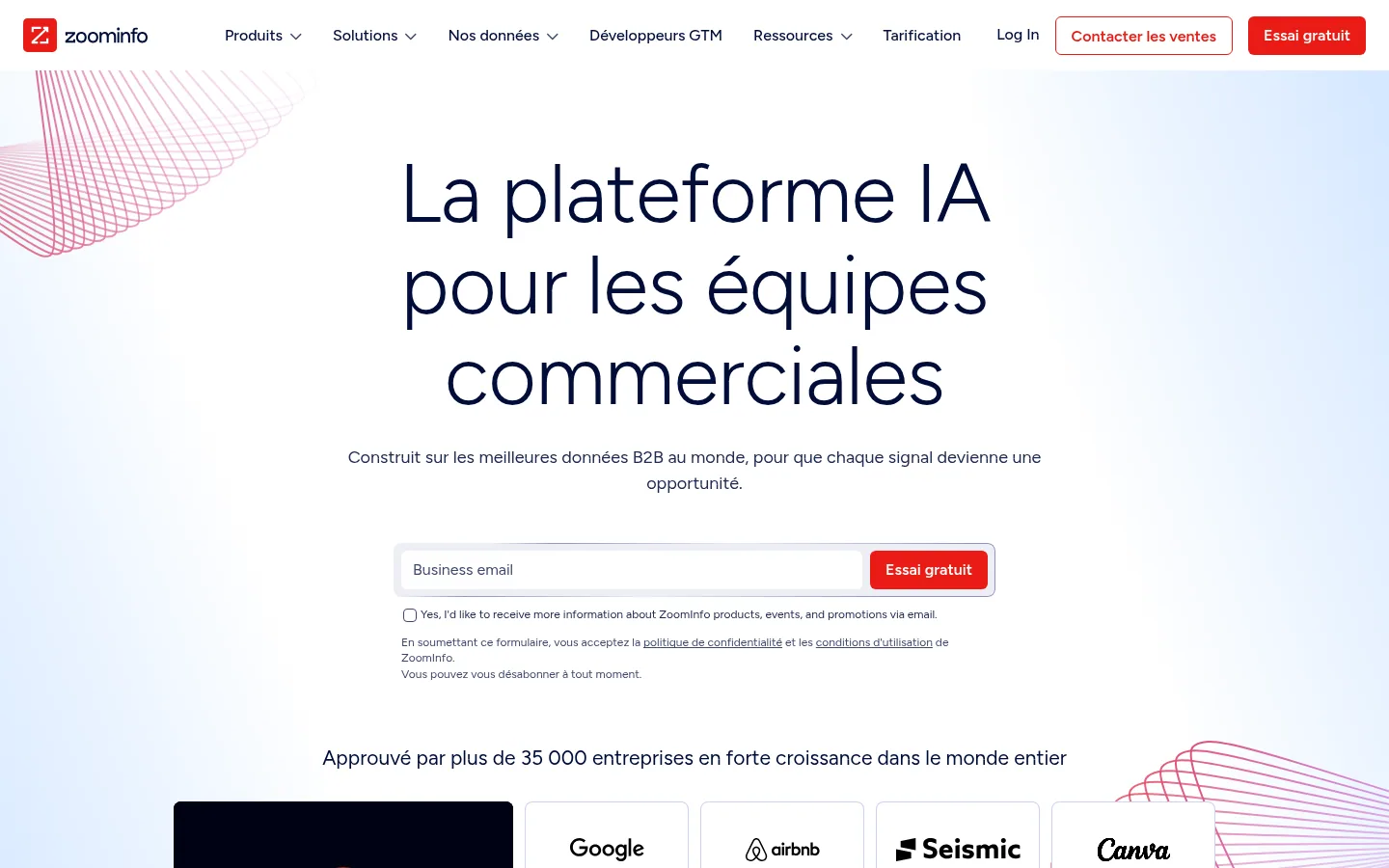 Homepage of the ZoomInfo software