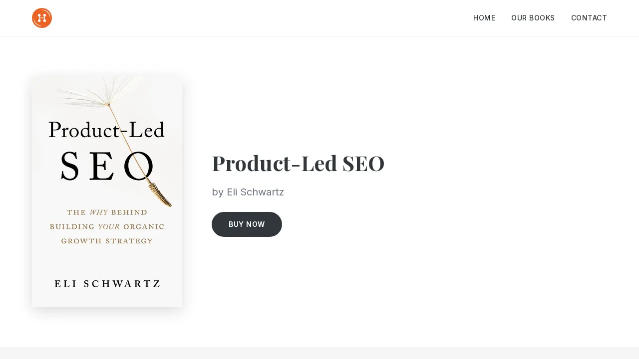 Eli Schwartz'ın Product-Led SEO kitabının yayıncı sayfası; kitap kapağı ve Hemen satın al düğmesi