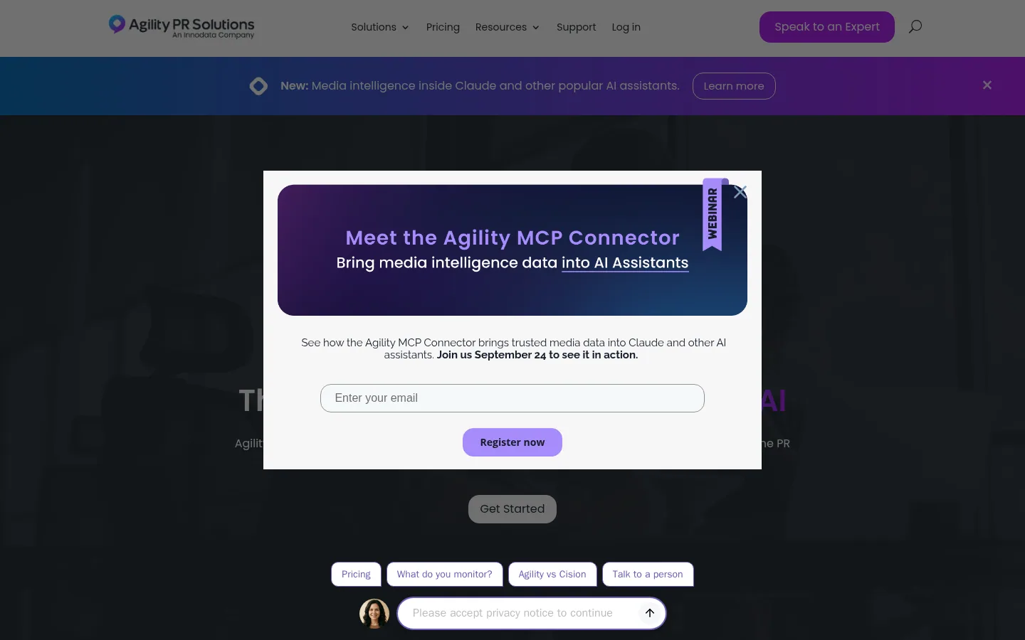 Home page del software Agility PR Solutions