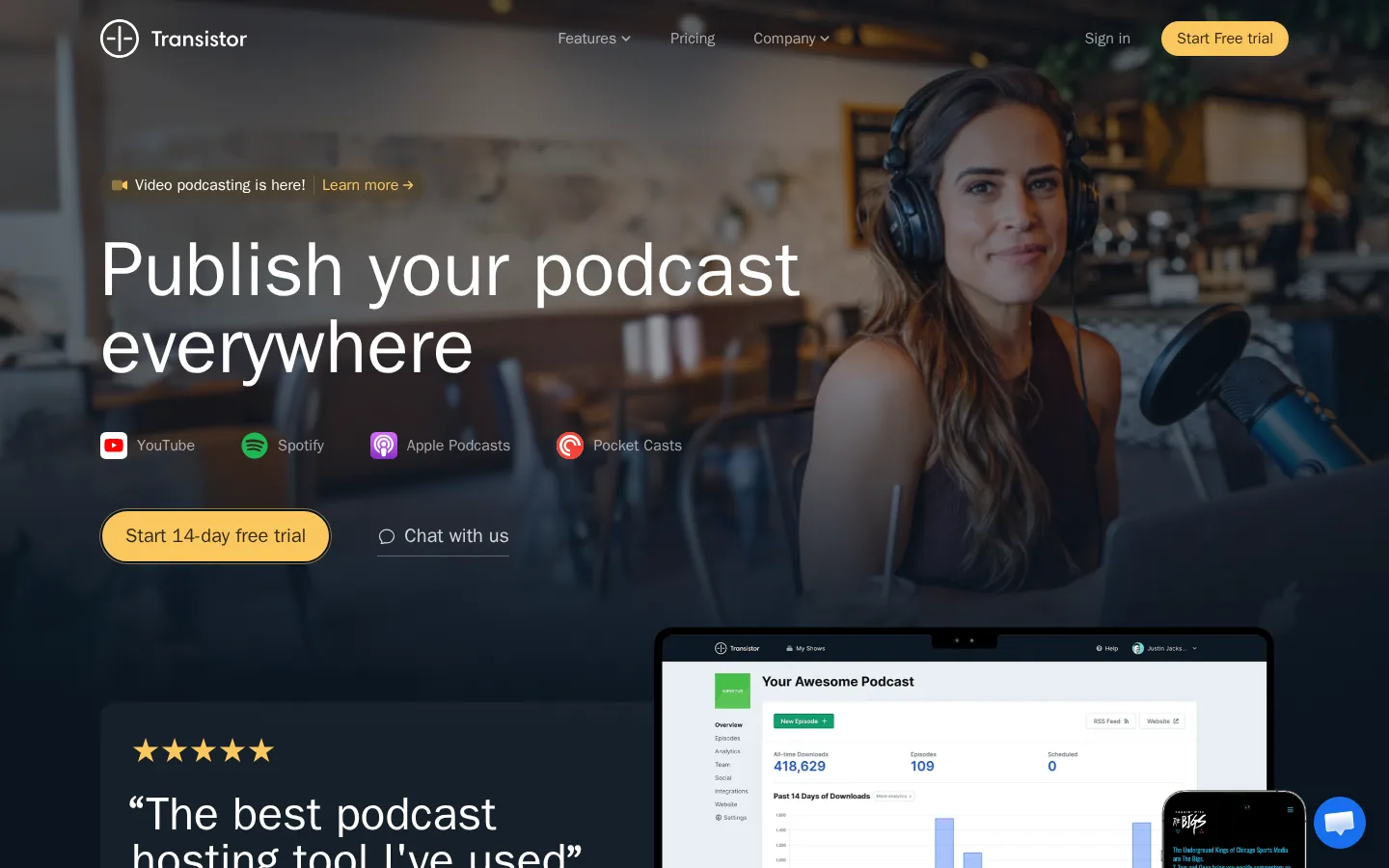 Homepage of the Transistor software