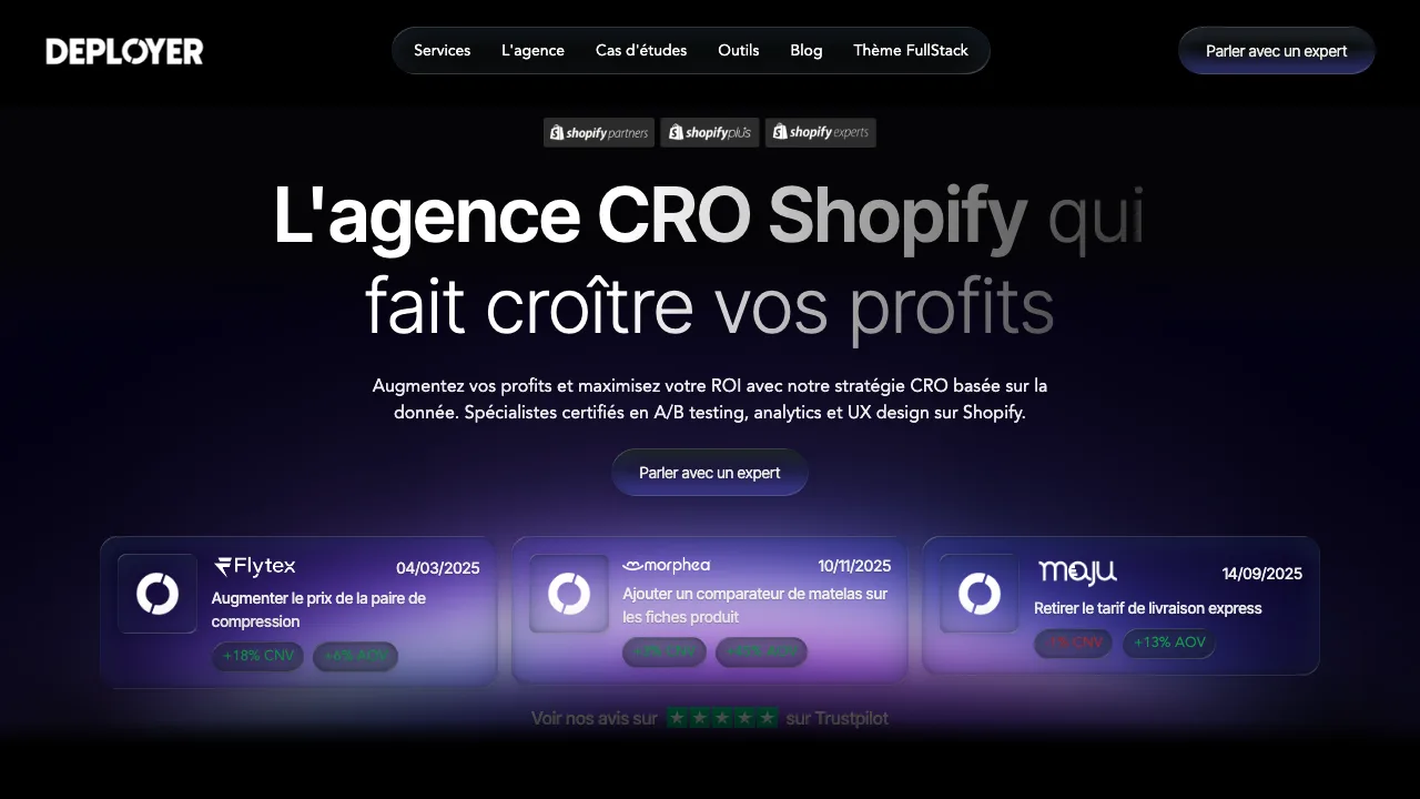 Beranda situs web agensi CRO Shopify The Deployer