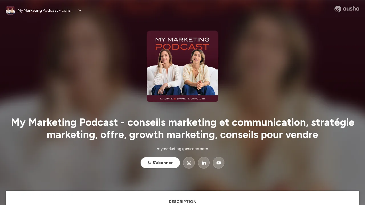 Laurie와 Sandie Giacobi가 나온 표지가 있는 My Marketing Podcast의 Ausha 페이지