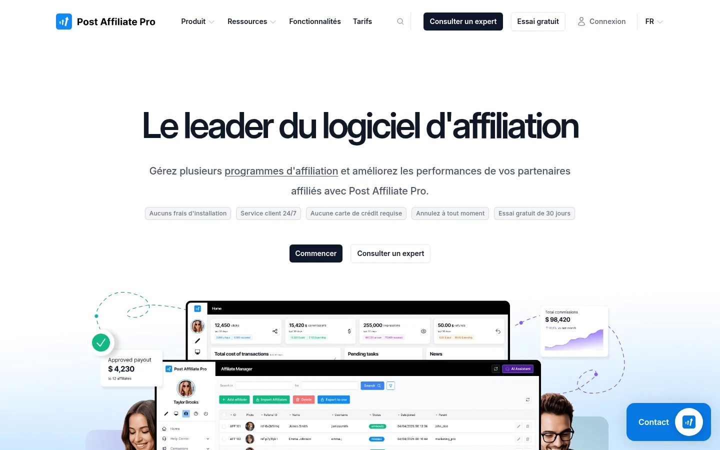 Homepage of the Post Affiliate Pro software
