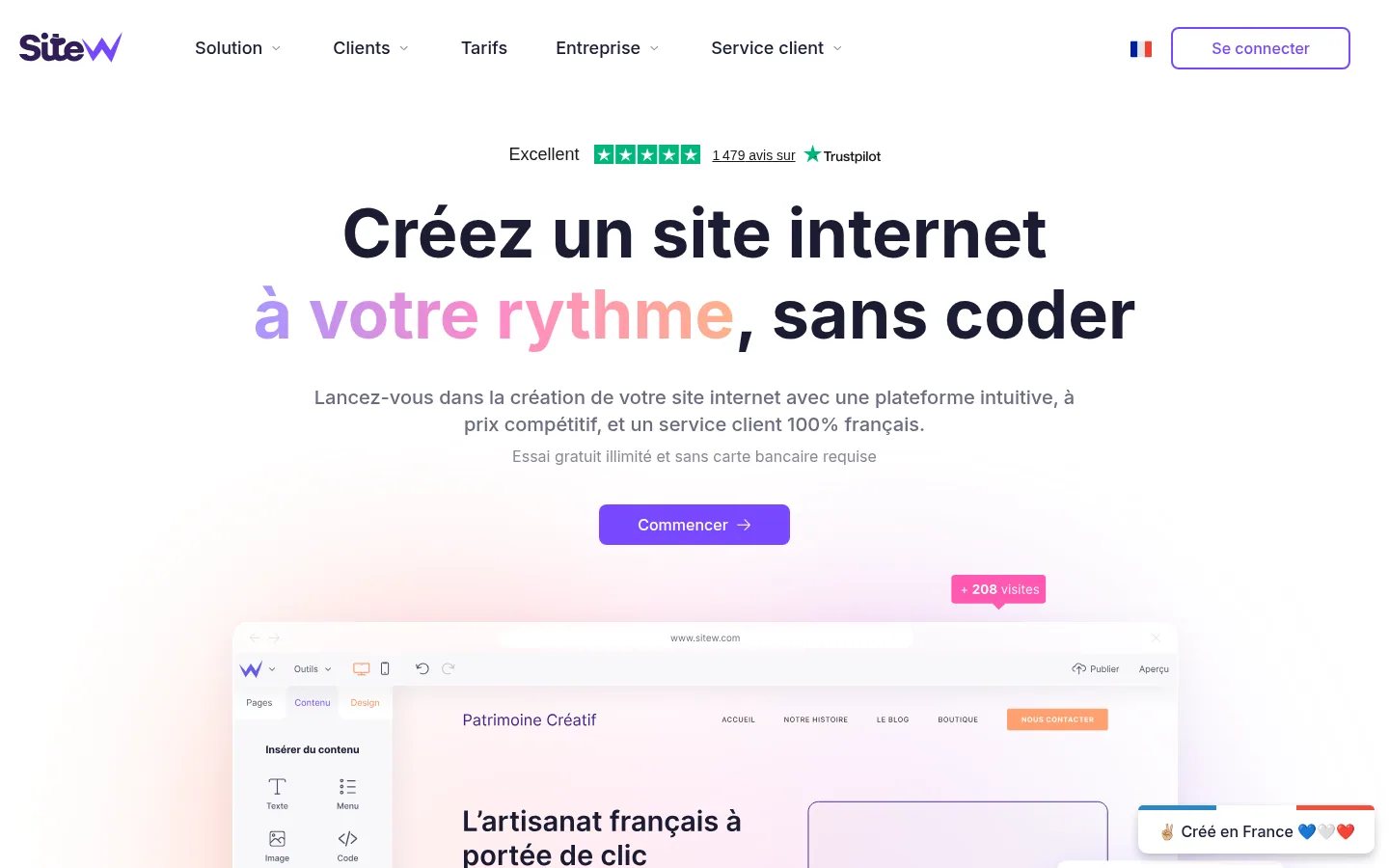 Homepage del software SiteW