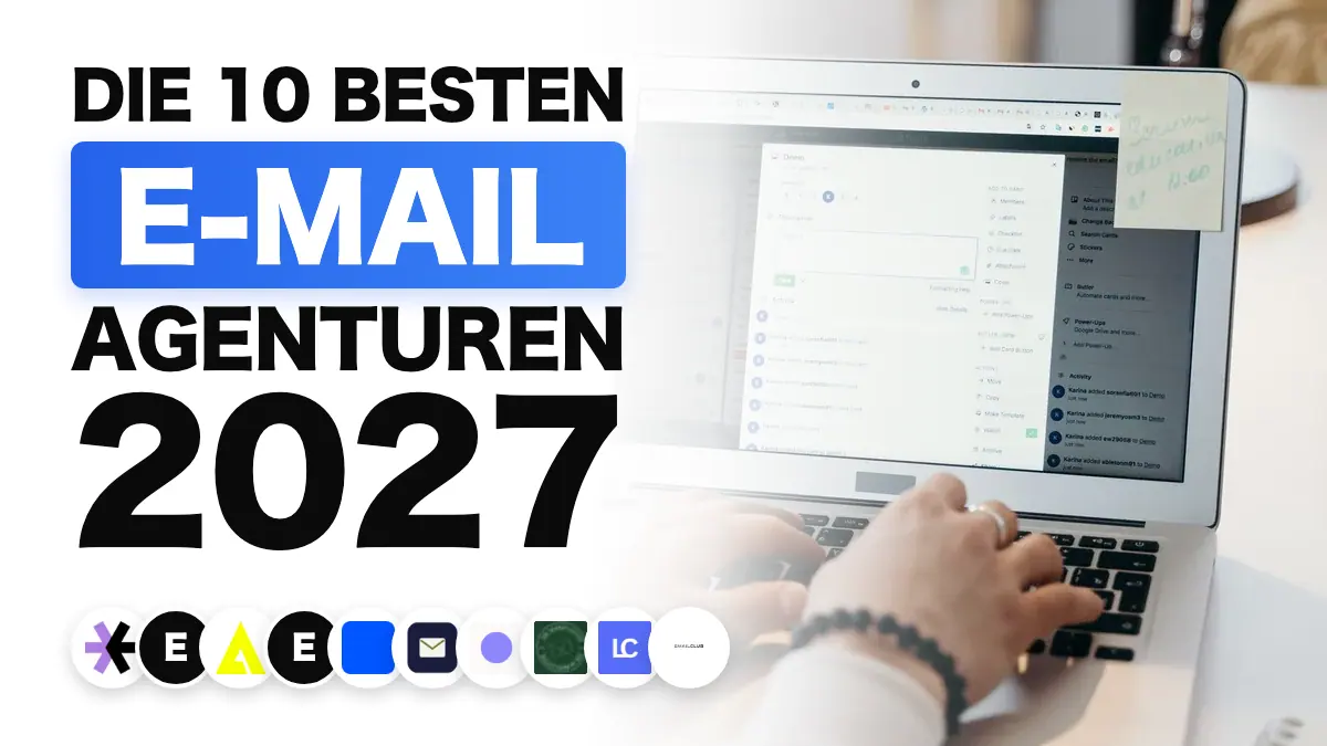 Person tippt auf einem Laptop in einem hellen Büro, illustriert das Ranking der besten E-Mail-Marketing-Agenturen in Frankreich