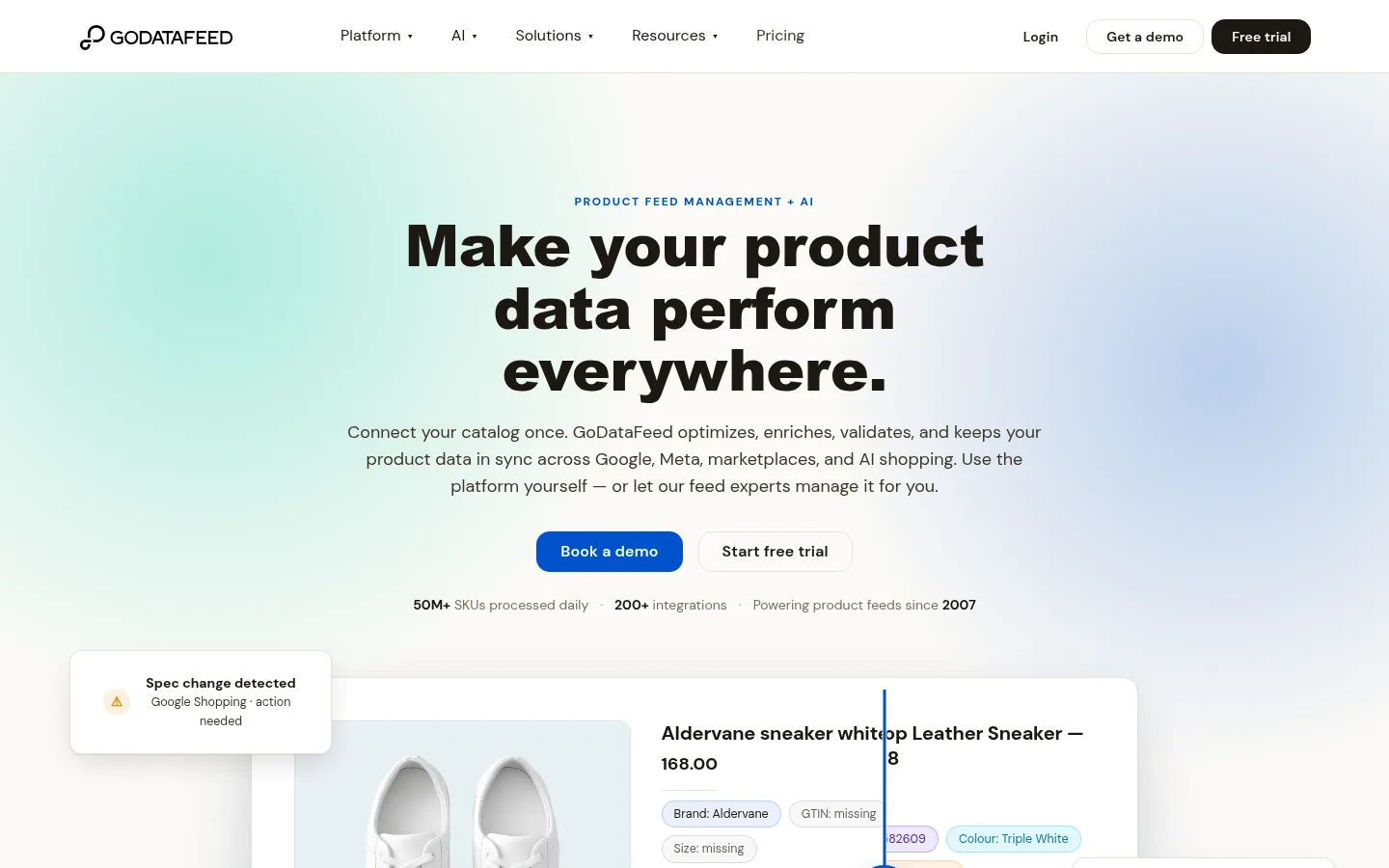 GoDataFeed software home page