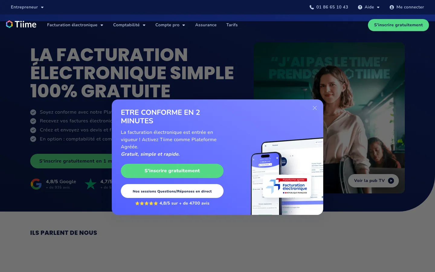 Tiime software home page