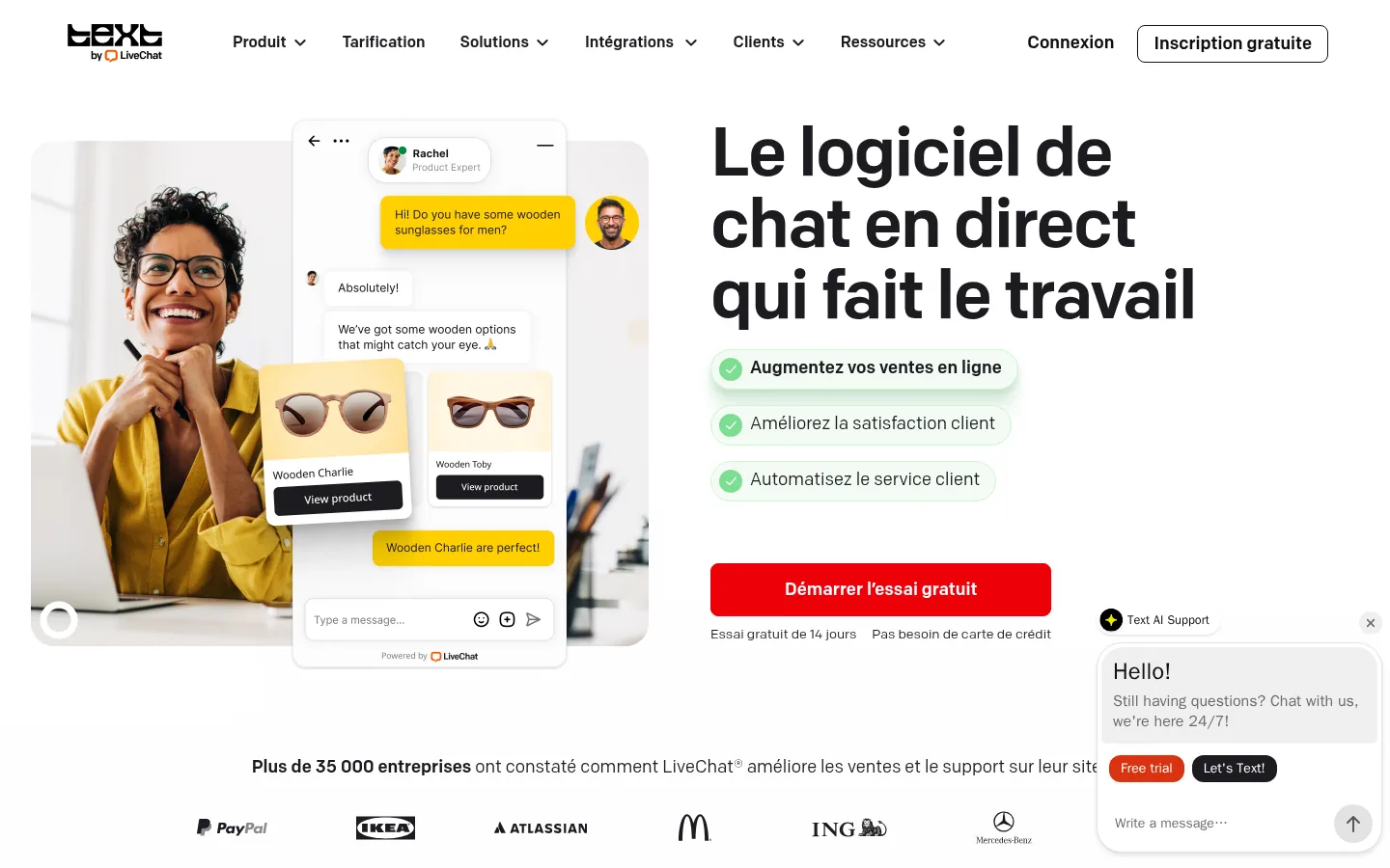 Startseite der Software LiveChat