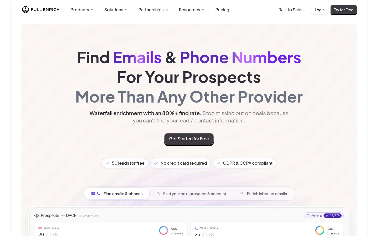 Homepage of the FullEnrich software