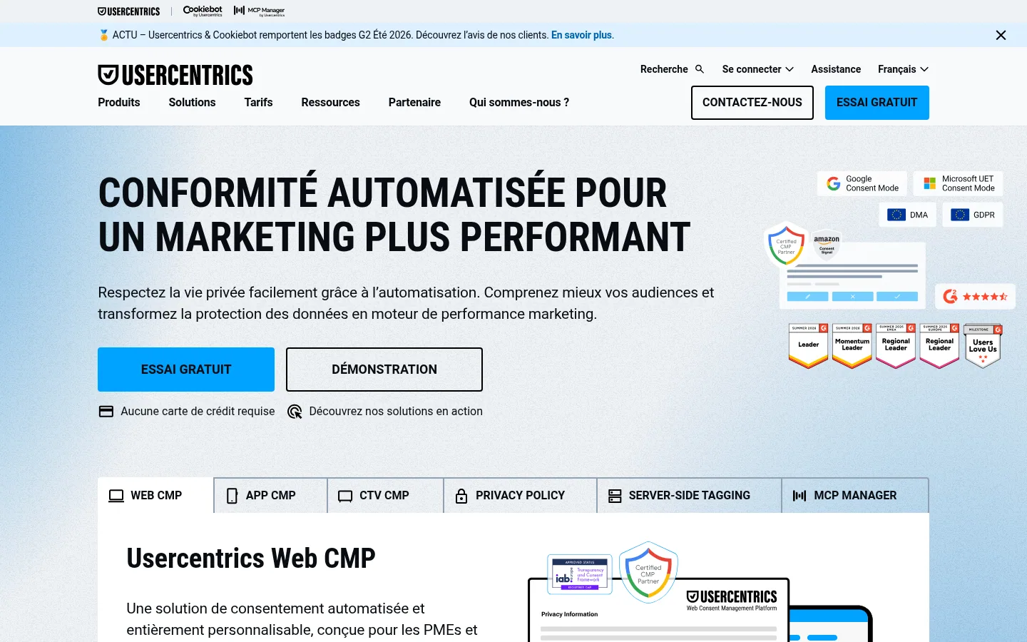 Startseite der Software Usercentrics