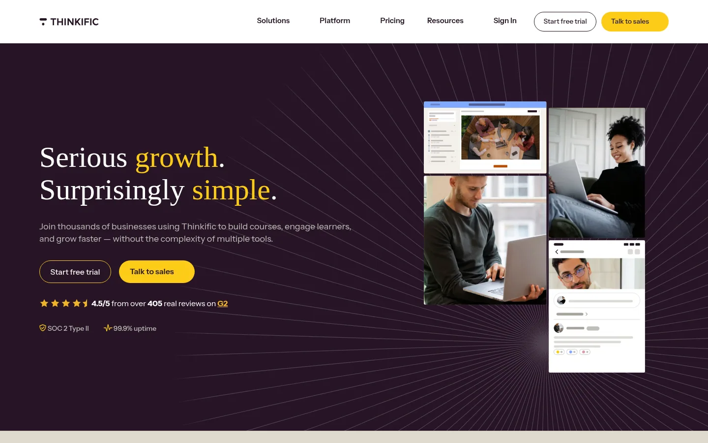 Thinkific software homepage
