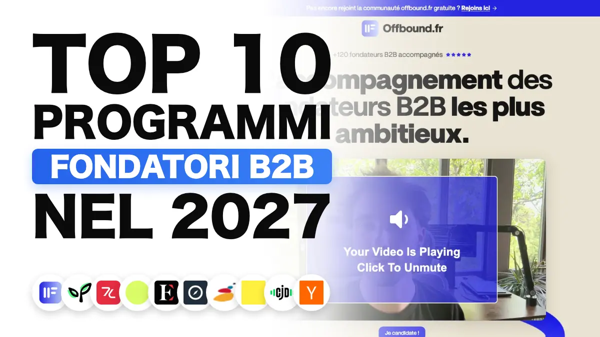 Homepage di Offbound, n. 1 della classifica, con il titolo « L'accompagnement des fondateurs B2B les plus ambitieux » (L'accompagnamento dei founder B2B più ambiziosi), acquisita il 14 ottobre 2027