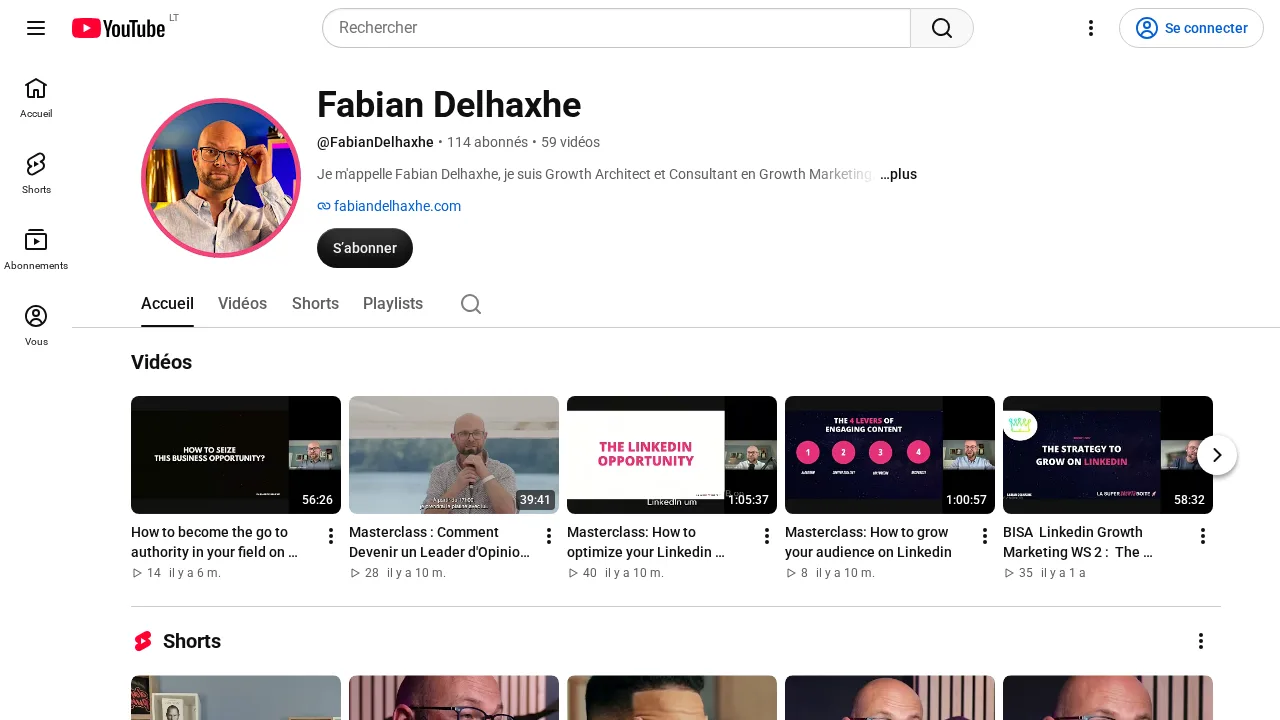 Growth Architect인 Fabian Delhaxhe의 YouTube 채널과 LinkedIn에서 성장하는 방법에 관한 마스터클래스 동영상